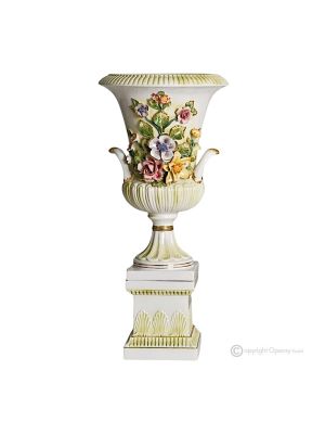 PRESTIGIOSO Italienische Keramik Vase handgemacht 24k Goldfarbe Blumen Barockstil