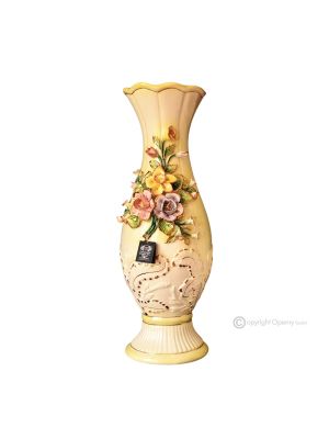 DILETTO Italienische Keramik Vase handgemacht 24k Goldfarbe Blumen Barockstil handbemalt