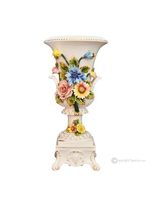 MANSZETO Italienische Keramik Vase handgemacht 24k Goldfarbe Blumen Barockstil handbemalt