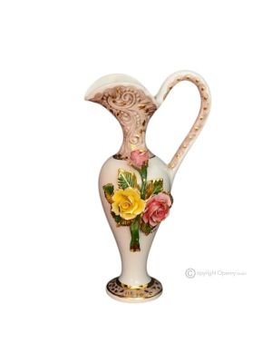 SOLENNE Italienische Keramik Vase handgemacht 24k Goldfarbe Blumen Barockstil handbemalt
