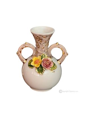 MANSUETO Italienische Keramik Vase handgemacht 24k Goldfarbe Blumen Barockstil handbemalt