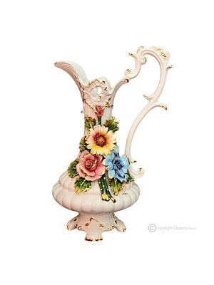 RAFFINATO Italienische Keramik Vase handgemacht 24k Goldfarbe Blumen Barockstil handbemalt