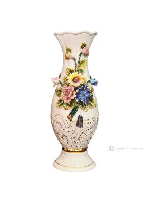 SOAVE Italienische Keramik Vase handgemacht 24k Goldfarbe Blumen Barockstil handbemalt