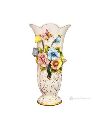 BELLEZZA Italienische Keramik Vase handgemacht 24k Goldfarbe Blumen Barockstil handbemalt