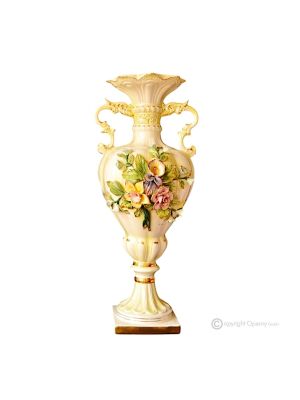 ARGUTO Italienische Keramik Vase handgemacht 24k Goldfarbe Blumen Barockstil handbemalt