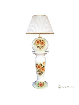 Tischlampe mit kunstvoller Keramiksäule, verziert mit Sonnenblumen und goldenen Details