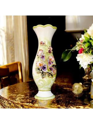 SUPREMO Italienische Keramik Vase handgemacht 24k Goldfarbe Blumen Barockstil handbemalt