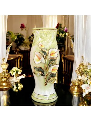 ILLUSTRO Italienische Keramik Vase handgemacht 24k Goldfarbe Blumen Barockstil handbemalt