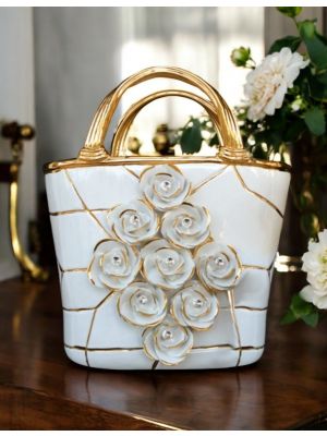 TASCHE Exklusives Ornament aus Keramik im Barockstil mit Details aus 24 Karat Gold Made in Italy