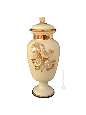 FELICE Italienische Keramik Vase handgemacht 24k Goldfarbe Swarovski-Kristalle Barockstil