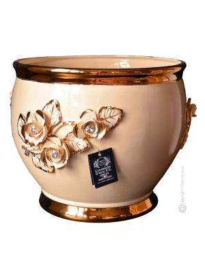 PORTAVASO Übertopf Blumentopf Keramik Barockstil mit 24k Goldfarbe Swarovski-Kristalle