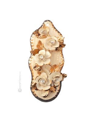 BILD Wanddekoration Ornament zum Aufhängen Keramik im Barockstil mit Details aus 24 Karat Gold Made in Italy 