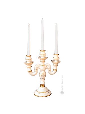 PORTACANDELE Kerzenhalter Keramik Kreationen Exklusives Ornament aus Keramik Barockstil mit 24k Goldfarbe