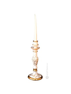 PORTACANDELE Kerzenhalter Keramik Kreationen Exklusives Ornament aus Keramik Barockstil mit 24k Goldfarbe