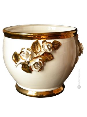 PORTAVASO Übertopf Blumentopf Keramik Barockstil mit 24k Goldfarbe Swarovski-Kristalle