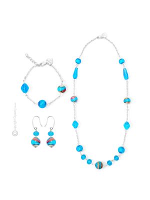 AURORA 58 Schmuckset Damen Luxus Schmuck Murano Glas 925 Silberblatt mundgeblasene Glasperlen