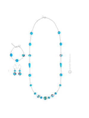 AURORA 59 Schmuckset Damen Luxus Schmuck Muranoglas 925 Silberblatt mundgeblasene Glasperlen 