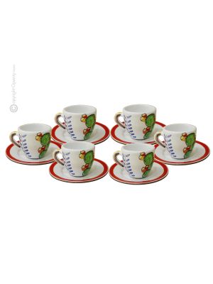 TAZZINE FICHI D'INDIA Set 6 Espressotasse Kaffeetassen Keramiktassen mit Untertassen Keramik handgemacht authentisch Sizilien Made in Italy