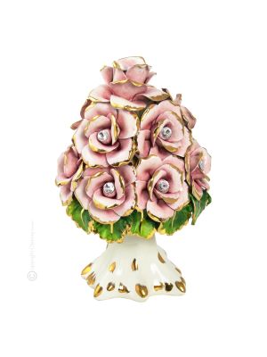 CENTROTAVOLA BOUQUET ROSE Keramik Rosenstrauß Barockstil 24k Gold Handarbeit Made Italy