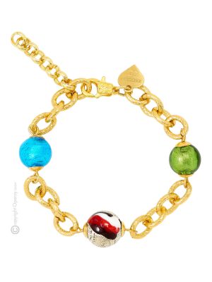 FUNNY 9 Murano Glas Armband Damen Luxus Schmuck mundgeblasene Glasperlen 24k Goldblatt elegant