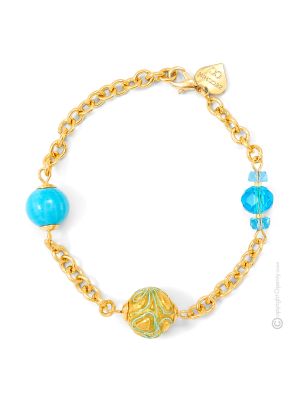 MERLETTO 4 Luxus Armband Damen Murano Glas mundgeblasene Glasperlen 24k Goldblatt hochwertig