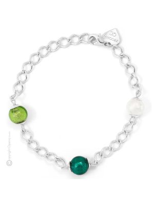 DENISE 6 Luxusschmuck Armband Damen Muranoglas 925 Silberblatt modern Italienisches Design