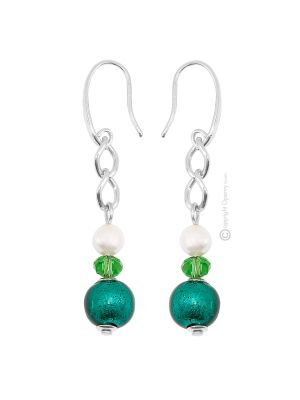 DENISE 6 Luxus Ohrringe Damen Murano Glas mundgeblasene Glasperlen 925 Silberblatt Modeschmuck