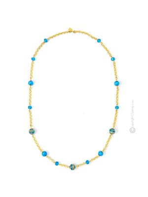 ORO Muranoglas Schmuck Kette Damen mundgeblasene Glasperlen 24k Goldblatt hochwertig modern