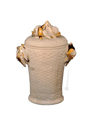 KERAMIKBEHÄLTER MIT DECKEL Exklusives Ornament aus Keramik Barockstil mit 24k Goldfarbe
