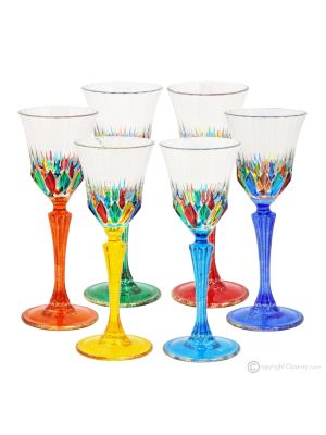 ADAGIO Set mit 6 authentischen, handbemalten Stielglas-Likörgläsern aus hochwertigem Glas.