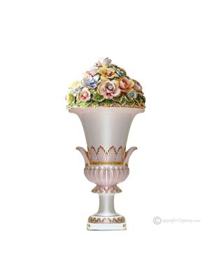 IMPERO Italienische Keramik Vase handgemacht 24k Goldfarbe Blumen Barockstil handbemalt