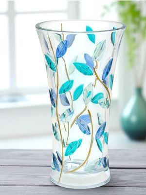 LAURUS Authentische handbemalte moderne dekorative Vase aus hochwertigem Glas.