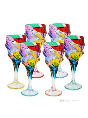 CALYPSO Set mit 6 authentischen, modernen, handbemalten Stielgläsern aus Kristall.