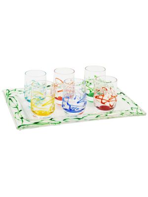 LOTO-Set mit 6 authentischen handbemalten Likörgläsern mit Tablett aus hochwertigem Glas.