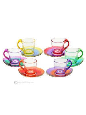 HAPPY Set aus 6 Espressotassen mit handbemalter Untertasse aus Klangglas