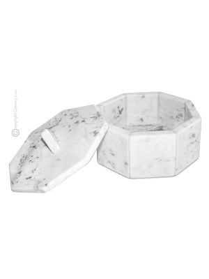 COFANETTO PORTAGIOIE OTTAGONALE MARMO CARRARA Schmuckkästchen Skulptur aus Carrara Marmor handgemacht authentisch Made in Italy