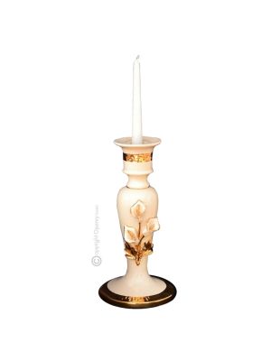 PORTACANDELE Kerzenhalter Keramik Kreationen Exklusives Ornament aus Keramik Barockstil mit 24k Goldfarbe