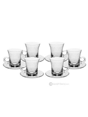 ESTRO Set mit 6 authentischen, modernen Teetassen und Untertassen aus hochwertigem Glas.