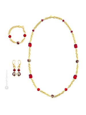 FUNNY 35 Schmuckset Damen Muranoglas Schmuck 24k Blattgold hochwertig mundgeblasene Glasperlen