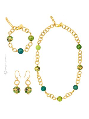 FIORATO 31 Schmuckset Damen Muranoglas Schmuck mundgeblasene Glasperlen 24k Blattgold elegant