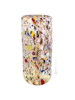 ARLECCHINO 105D Exklusive Vase Murano Glas Deko mundgeblasen 925 Blattsilber Murrine exklusiv