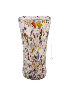 ARLECCHINO 208D Exklusive Vase Murano Glas Deko mundgeblasen 925 Blattsilber Murrine exklusiv