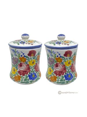 FIORACCIO Set mit 2 Gefäßen aus authentischer Castelli-Kunstkeramik, handgefertigt und handbemalt.