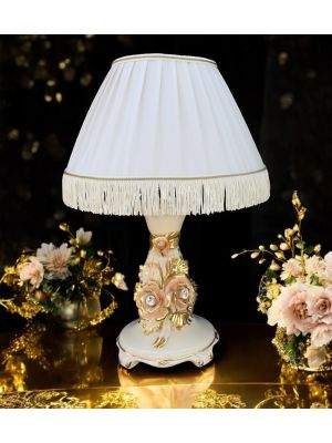 LAMPE Tischlampe Abat-jour Tischluechte  Keramik im Barockstil mit Details aus 24 Karat Gold Made in Italy