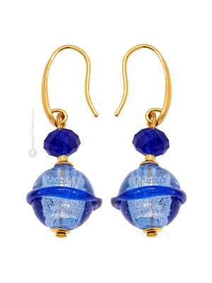SATURNO Muranoglas Ohrringe Damen Luxus Schmuck mundgeblasene Glasperlen 925 Silberblatt