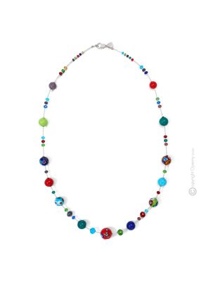 MILLEFIORI Murano Glas Schmuck Kette Damen mundgeblasene Glasperlen Murrine Perlenkette