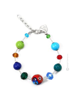 MILLEFIORI 9 Muranoglas Armband Damen Luxusschmuck Glasperlen Murrine stilvoll hochwertig