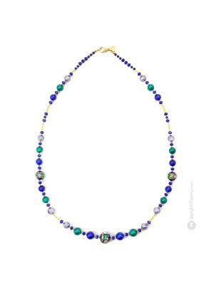 FIORE Murano Glas Kette Damen mundgeblasene Glasperlen Modeschmuck 24k Goldblatt Perlenkette