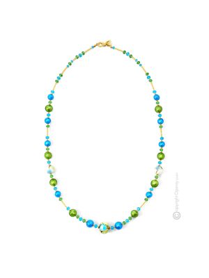 MARMO Muranoglas Schmuck Kette Damen mundgeblasene Glasperlen modern 24k Goldblatt Venedig Stil