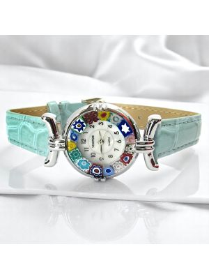 LADY 9 Exklusive Damenuhr Murano Glas Schmuck Lederarmband hochwertig exklusiv Venedig Stil